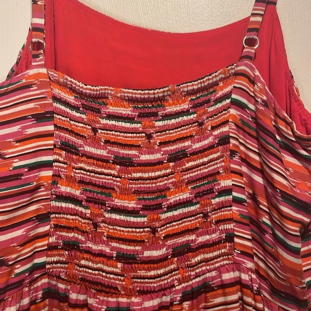 Loft- Ikat Vibrant Aztec Boho Beachy Southwestern Multicolor Ruffle Dress- 6